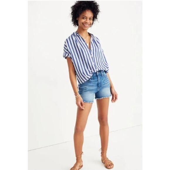 Madewell Central Shirt in Shea Stripe Blue White Boxy Fit Medium - Picture 1 of 10